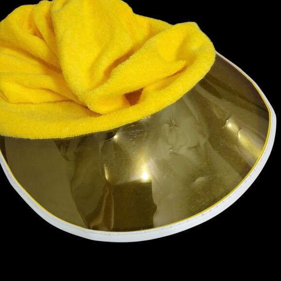 Vintage Sun Visor Yellow Sunhat Hat Terry Towel Bow Cap Saks Fifth Ave One Size - Picture 2 of 10